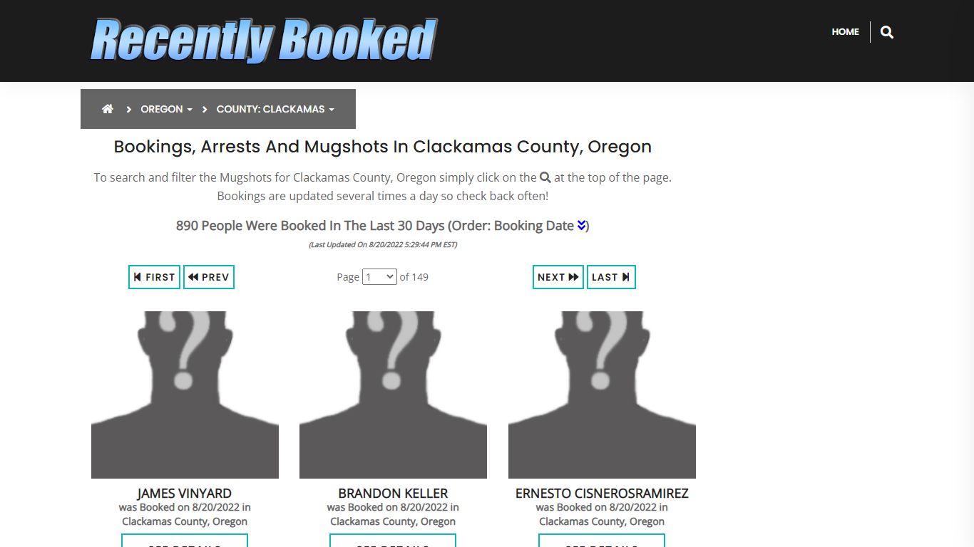 Bookings, Arrests and Mugshots in Clackamas County, Oregon