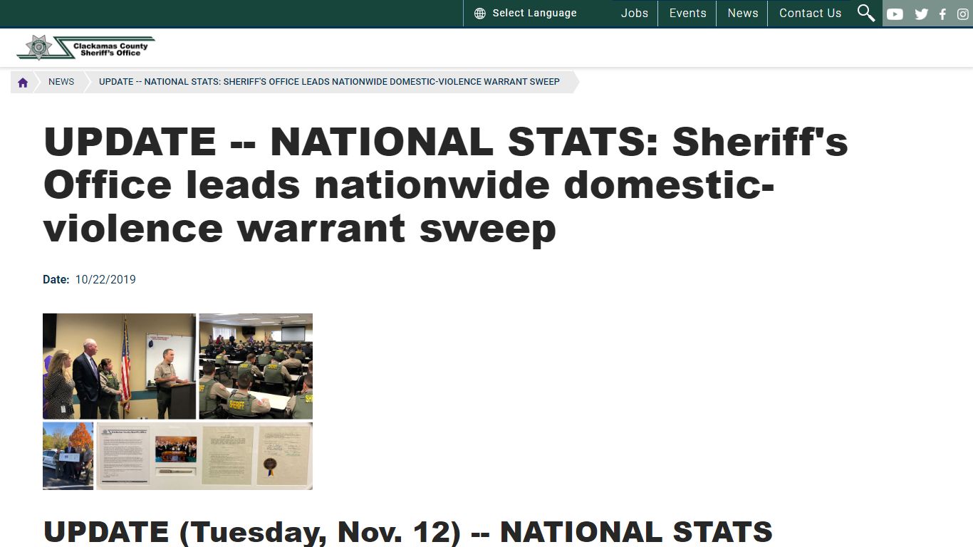 UPDATE -- NATIONAL STATS: Sheriff's Office leads ... - Clackamas County